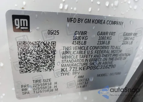 2025 Chevrolet Trax Fwd Activ from USA, damaged, VIN KL77LKEP0SC316200